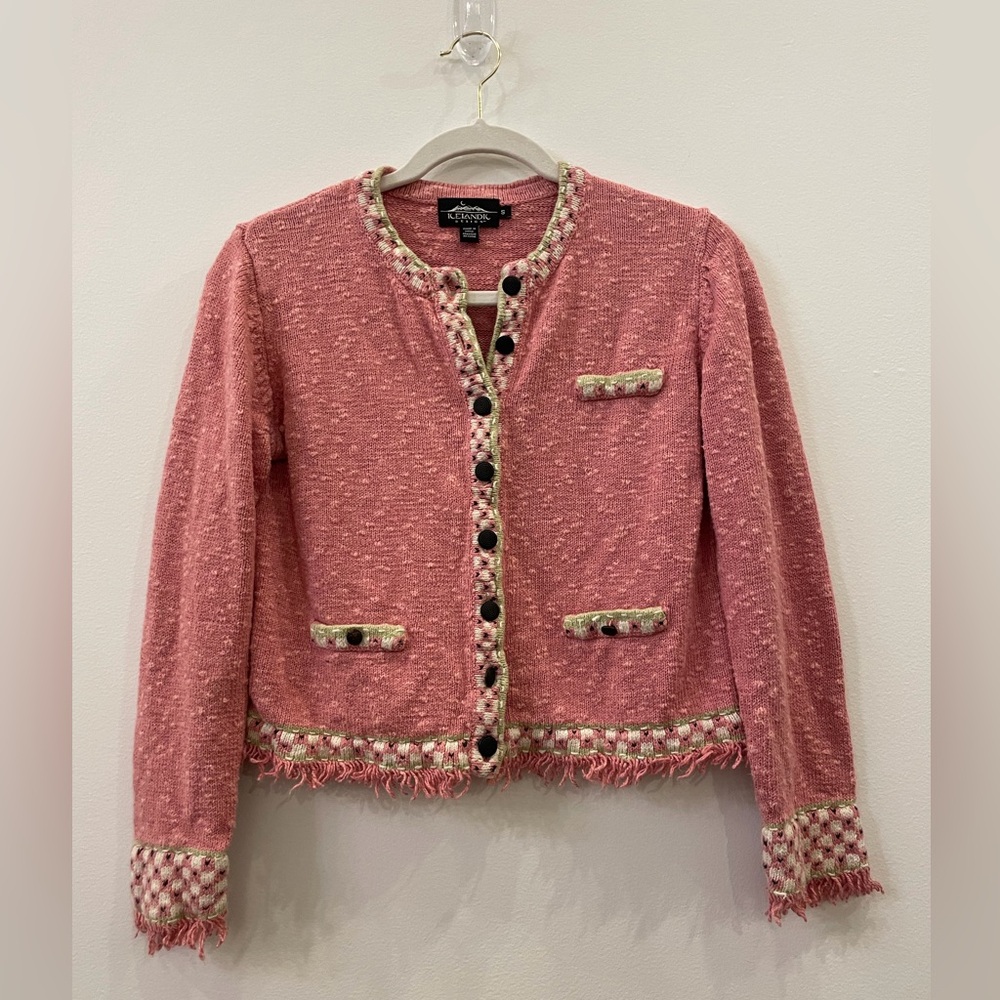 Vintage Icelandic Design Pink Linen Ottin Blend Cardigan Sweater